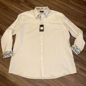 Lindbergh Black Modern‎ Fit Dress Shirt Floral Trim 3XL